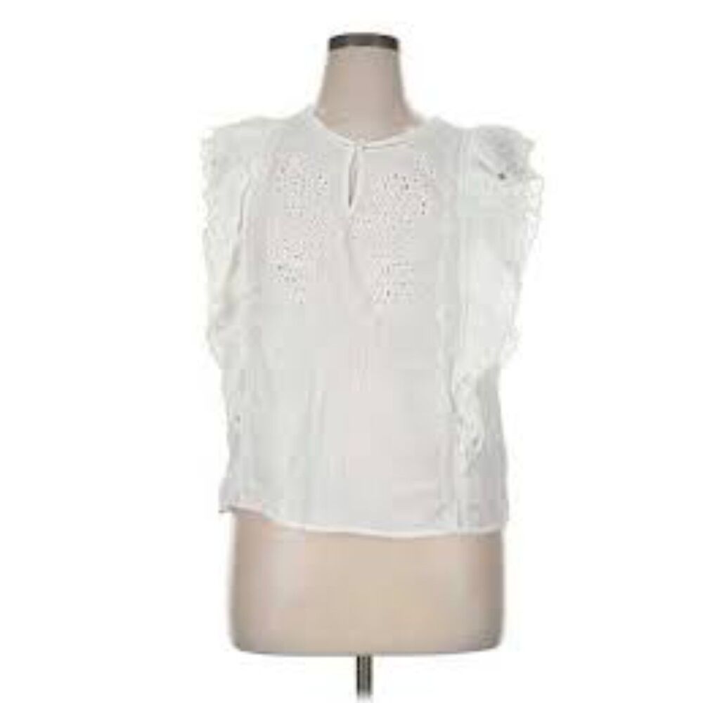 Calypso St Barth White Cotton Eyelet Embroidered Ruffle Sleeve Top M NWT